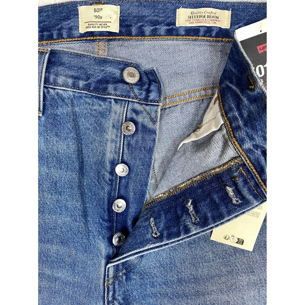 Levis 501 90s‎ Selvedge Denim Jeans Medium Wash Distressed A19590085 33x30